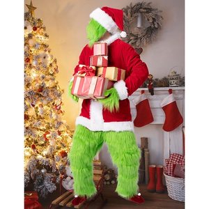 Conjunto de disfraces de Navidad Santa Claus <span class=keywords><strong>Grinch</strong></span> Trajes de felpa verde para fiesta de Navidad - Product Image 1