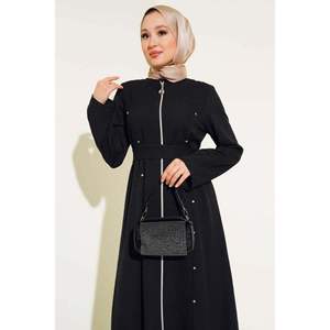 Abaya zippée avec détail pierre Noir - Product Image 1