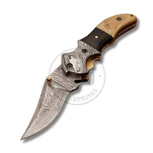 Cuchillo de Bolsillo Plegable de Acero de Damasco Hecho a Mano, Venta al por Mayor B2B, Mango de Acero de Damasco, Cuchillo de Caza EDC de Alta Calidad para Exteriores - Product Image 5