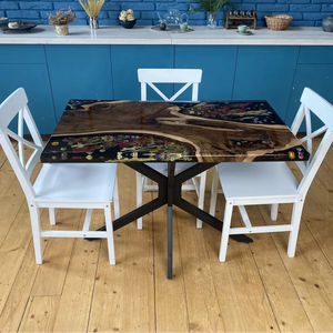 โต๊ะอาหารเรซิ่นอีพ็อกซี่ทรงสี่เหลี่ยมผืนผ้า งานฝีมือสุดหรู สำหรับใช้ในบ้าน สำนักงาน โรงแรม ห้องนั่งเล่น กันน้ำ เหมาะเป็นของขวัญวันดีวาลี - Product Image 1