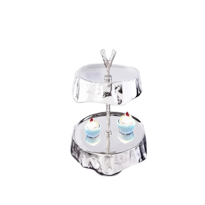 Soporte de pastel de metal de 2 niveles con acabado cromado de diseño único con tamaños personalizados para ocasiones de cumpleaños y fiestas de 14 pulgadas - Product Image 1