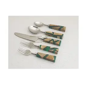 ชุดช้อนส้อมสแตนเลสพร้อมที่จับเรซินชุดช้อนส้อมอุปกรณ์ทานอาหารชุดเครื่องเงินอุปกรณ์รับประทานอาหารชุดช้อน - Product Image 1