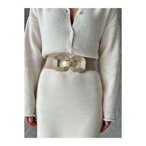 Ceinture élastique pour femme avec boucle dorée, ceinture pour veste, ceinture pour chemise, ceinture pour robe - BEIGE - Product Image 2