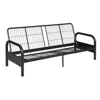 Sofá Cama Individual Económico de Acero con Brazos, Mueble de Dormitorio, Cama Futón Plegable Portátil de Metal para Sala de Estar