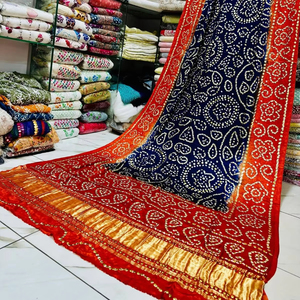 Ssumaira Collection's <b>Indian</b> Gajji Silk Dupatta <b>Shawl</b> With Heavy Gold Mukesh Work - Product Image 1