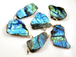 Colgante de Labradorita Azul Natural, Cortes Octagonal/Marquesa/Triangular, 42 mm x 35 Cts, Efecto Fuego, Pulido, Plateado, con un Solo Argolla - Product Image 6