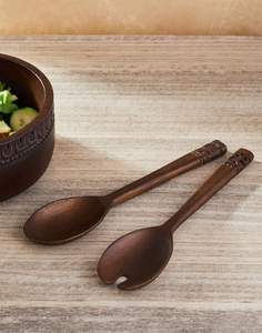 Ensemble de service à salade à poignée en résine BLEU CLAIR Ensemble d'outils de cuisine en bois de mangue d'acacia naturel également disponible Fabriqué en Inde - Product Image 3