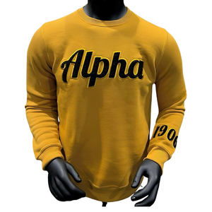 Felpa in oro alfa anno manica personalizzata stile greco ciniglia ricamo confraternita abbigliamento all'ingrosso girocollo Design - Product Image 1