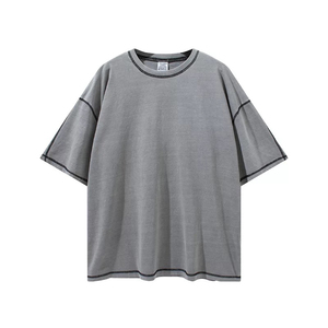 OEM Custom <b>Logo</b> Men Soft Washed Contrast Stitching Vintage Oversize t Shirt - Product Image 5
