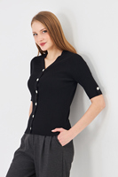 Cárdigan de punto con cuello en V para mujer, manga tres cuartos, botones en la parte delantera, color sólido, estilo minimalista, para todas las estaciones