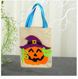 Sac fourre-tout en toile de jute pour Halloween, sac à bonbons, sac cadeau pour fête, sac de déguisement ou de friandise, décoration citrouille, sac en jute pour enfants, panier de rangement pour les fêtes - Product Image 3