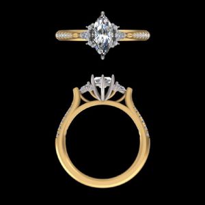 Élégante bague de fiançailles en diamant de laboratoire taille marquise de 1,24 carat, en or massif 14k 18k, certifiée IGI, avec alliance plaquée or, haute joaillerie - Product Image 2