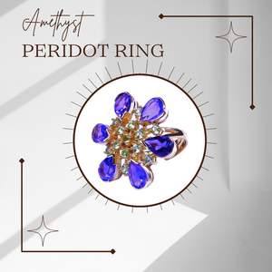 925 Sterling Silver <b>Gold</b> Plated <b>Amethyst</b> Peridot <b>Ring</b> - Product Image 4