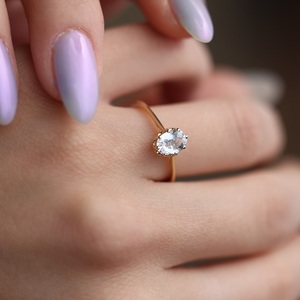 10x8mm Oval Cut Moissanite <b>Solitaire</b> Engagement <b>Ring</b> in Gold or <b>Silver</b> | Classic Wedding Jewelry - Product Image 3