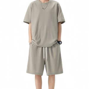 Conjunto de camiseta de manga corta de verano para hombre, pañuelo de alta calidad, multifuncional, colores sólidos, informal, transpirable - Product Image 1