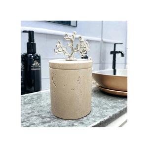 Juego de accesorios de baño de piedra travertino Dispensador de jabón líquido de mármol y otros artículos de baño - Product Image 1