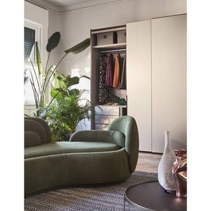 Peonia High-End Home Furniture Set Premium <b>Fabric</b> and Genuine Leather <b>Sofa</b> with Extendable Peninsula Upholstered - Product Image 3