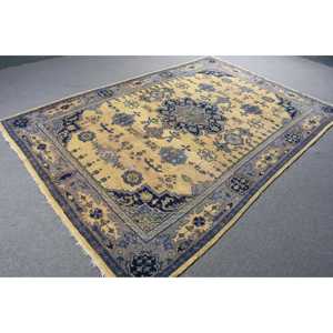 Alfombra Turca de 6.4x9.6 pies, Alfombra Grande Vintage, Alfombra de Lana con Puntos Azules y Amarillos - Product Image 4