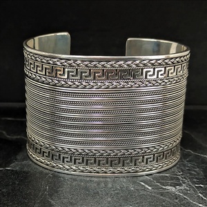 Handmade 925 Sterling <b>Silver</b> Greek Patterned Heavy <b>Cuff</b> <b>Bracelet</b> Fashionable Jewelry Accessory - Product Image 2