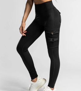 Pantalon de sport taille haute personnalisé pour femmes Leggings de fitness style cargo avec fermeture à la taille élastique pantalon de survêtement plat petit quantité minimale de commande avec poche - Product Image 5