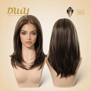 Peluca Sintética Fable-DWY para Mujer, 134, con Parte Frontal Libre, Corte Recto a Media Longitud, con Reflejos Marrones, Sin Pegamento, Transparente, 18 Pulgadas - Product Image 4