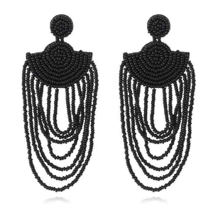 เครื่องประดับ Boho ขายส่งขายส่งลูกปัดปักมือพู่สีดำต่างหูลูกปัดต่างหูสำหรับผู้หญิงและเด็กผู้หญิงโดยแฟชั่น glowin - Product Image 1