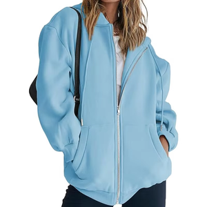 Logo personnalisé motif femmes sweats respirant doux décontracté simple fermeture éclair cordon sweats à capuche veste - Product Image 1