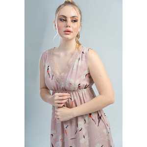 เสื้อทูนิคแขนกุดคอวีผ้าวิสโคสสำหรับผู้หญิง แต่งลูกไม้ที่ชายเสื้อ กระโปรงบาน - Product Image 3