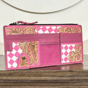 Visera de Coche de Cuero Floral con Diseño a Cuadros Rosa de Moda, Elegante Bolsillo para Tarjetas, Portadocumentos, Organizador para Moto/Vehículo - Product Image 4