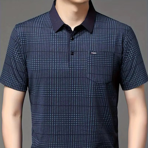 Camiseta Polo de golf elegante con estampado gráfico a cuadros de 220 GSM para hombre, camisa informal de manga corta con solapa para verano y primavera, ropa para exteriores - Product Image 1
