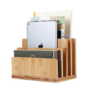 100% Bamboo Desk File Mail Organizer Arbeits platte 4 Steckplätze Wood Desktop File Folder Sorter Holder Organizer für Document Letter