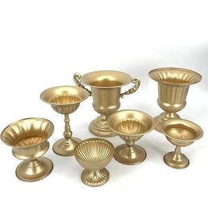Maceta Decorativa con Pedestal Acanalado en Oro Cepillado, Centro de Mesa con Base, Cuencos con Base para Trompeta Dorada, para Fiestas y Hogar, de Aluminio - Product Image 5