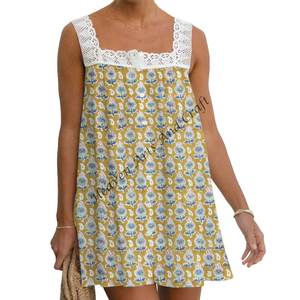Belle robe pour femme à imprimé floral vintage, style bohème de plage, sans manches, en coton doux, imprimé en bloc, robe pour fille à porter tous les jours - Product Image 3