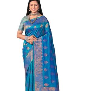 Último diseñador Heavy Banarasi Sari DE TRABAJO tejido de seda suave para Festival de fiesta de Mujeres de alta calidad por FABZONE - Product Image 1