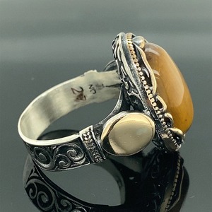 Anillo fino de plata hecho a mano con piedra de ojo de tigre natural Anillo de piedra de ojo de tigre de plata Ovalada para hombres - Product Image 5