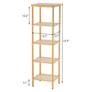 5-Tier Natural Bamboo Bathroom <b>Shelf</b> Multifunctional <b>Standing</b> <b>Shelves</b> <b>Unit</b> for Living Room Bedroom or Kitchen Use - Product Image 3