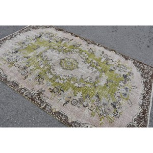 Tapis turc vintage 5.4 x 8.7ft vert beige laine Patchwork Design Latex pour la maison salon chevet couloir rectangulaire Tabriz - Product Image 4