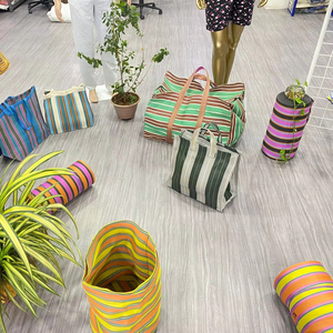 Eco-Friendly Reusable Nylon <b>Storage</b> Bag RPET Zipper Striped Handloom Woven <b>Recycled</b> Plastic Beach Bag Fashion Style Made India - Product Image 2