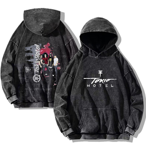 Sudadera con Capucha Bordada Vintage Lavada Tokio Hotel Kaulitz 89, 100% Algodón, Estilo Oversize Casual Retro Gótico para Hombre y Mujer - Product Image 4