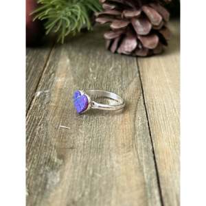 Zuni Made Purple Opal & Sterling <b>Silver</b> Cluster <b>Ring</b> with Bezel Setting Rhodium Plated for Everyday Wear - Product Image 4