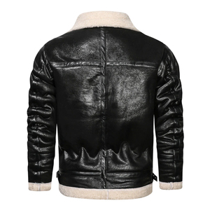 Veste en cuir de fourrure décontractée de haute qualité pour hommes, style bombardier surdimensionné avec col montant, nouveau manteau d'extérieur à la mode - Product Image 3