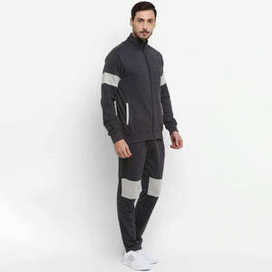 Survêtements unisexes en coton 100% de couleur noire unie, à la mode, avec veste à fermeture éclair intégrale et pantalon de survêtement à cordon de serrage - Product Image 1