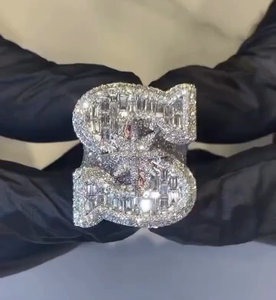Bague Cocktail Faite à la Main en Argent Sterling 925 Plaqué Rhodium, Lettre S Personnalisée, Diamant VVS, Luxe Minimaliste, Brillante - Product Image 1