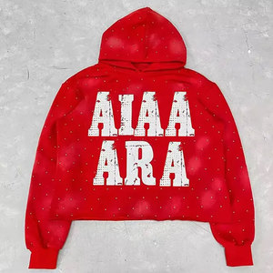 Top personnalisé hiver lavage à l'acide évasé survêtements Zip 450 GSM 100% coton Jogging costume en détresse soleil délavé strass sweats à capuche - Product Image 2