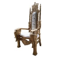 Chaises de trône en bois tufté à dossier haut sculpté, roi éléphant antique Meubles de salon élégants en or et blanc pour mariage