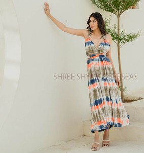 100% เรยอนมัดย้อมขนาดฟรีไซส์ชุดชายหาดฤดูร้อนชุดคลุมเต็มตัวยาวสไตล์ชิ้นเดียวสายคล้องคอแบบไขว้หลัง - Product Image 3