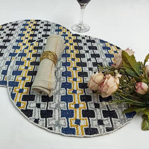 Cute Blue <b>Yellow</b> Pineapple Beaded Handmade Luxury Eco-Friendly <b>Placemats</b> Mug Rug Coaster Custom Design for Home Wedding Use - Product Image 1