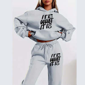 Nuevo Conjunto Deportivo Holgado para Mujer con Estampado Puff, Sudadera con Capucha y Pantalones Jogger, Impresión Sublimada de Alta Calidad, Suministro OEM - Product Image 2