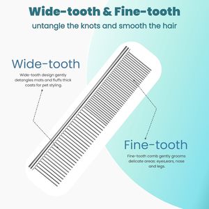ชุดหวีกรูมมิ่งสัตว์เลี้ยงสแตนเลสสำหรับขนยาวและขนหยิกสั้น เหมาะสำหรับสุนัขและแมวทุกขนาด ดีไซน์เรียบง่าย - Product Image 3