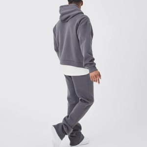 Ensemble de sweats à capuche double couche personnalisés brodés à l'acide de qualité supérieure avec fermeture éclair sur le visage avec pantalon évasé et sweat à capuche - Product Image 4